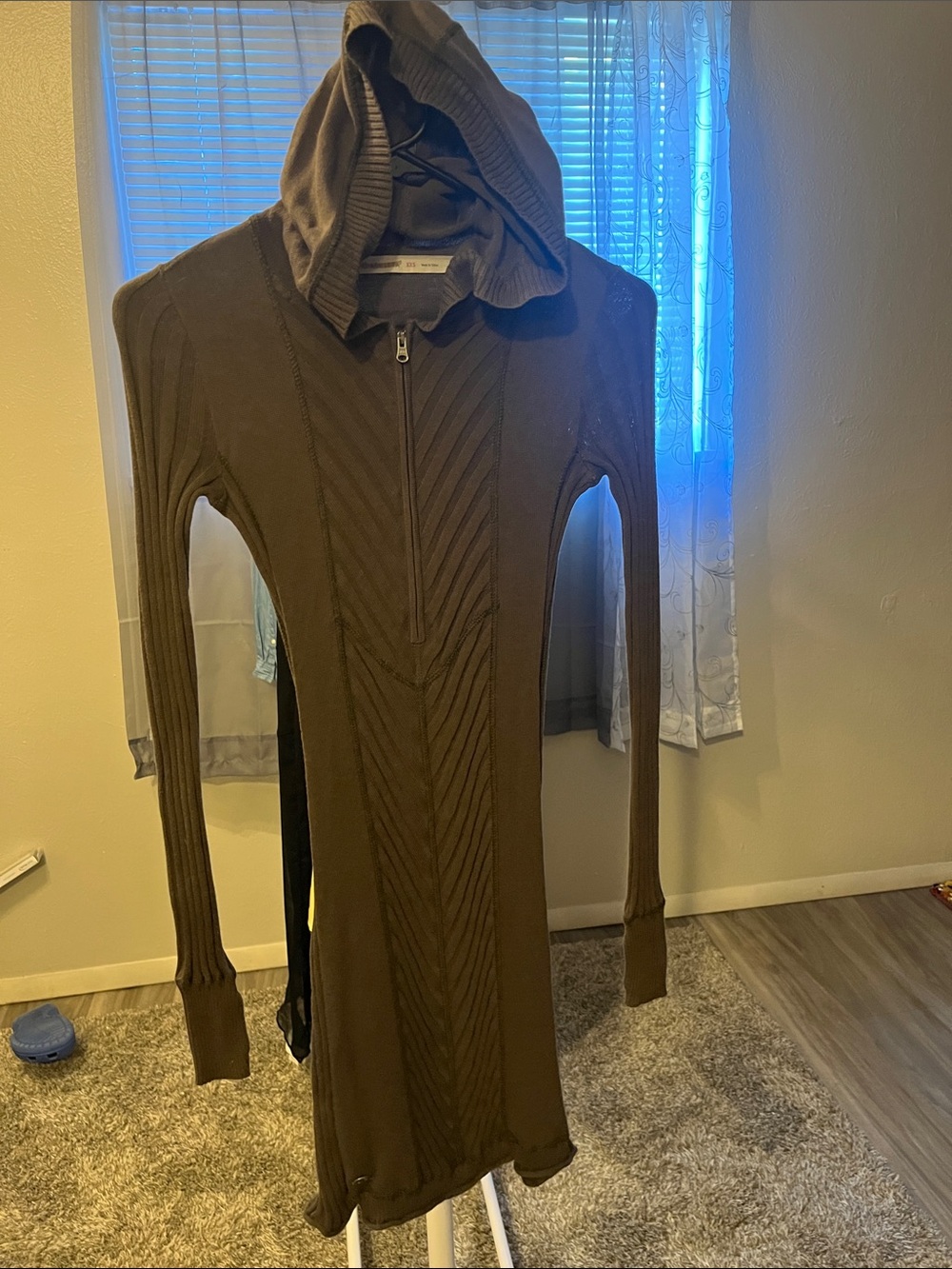 Athleta Brown Long Sleeve Hooded Knit Dress